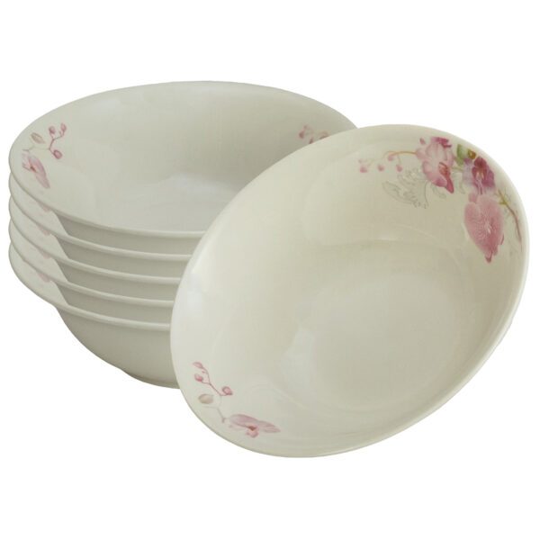 Set of 6 bowls, 15 cm x 270 ml, for 6 people, Cesiro, Ivory with orchid