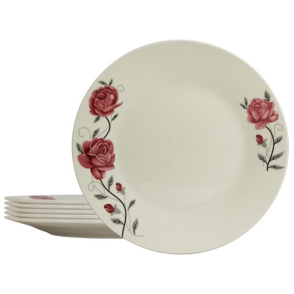 Set of 6 dinner plates, 23 cm, for 6 people, Cesiro, Ivory with pink rose