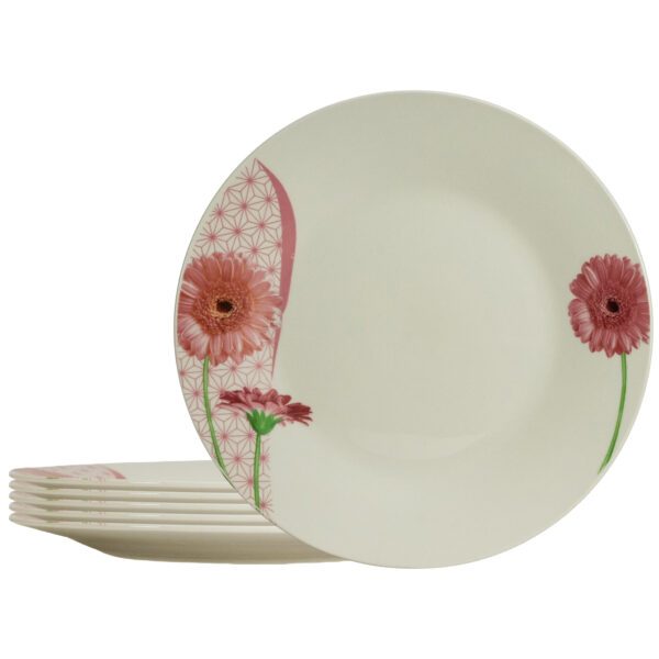 Set of 6 dinner plates, 23 cm, for 6 people, Cesiro, Ivory with daisy