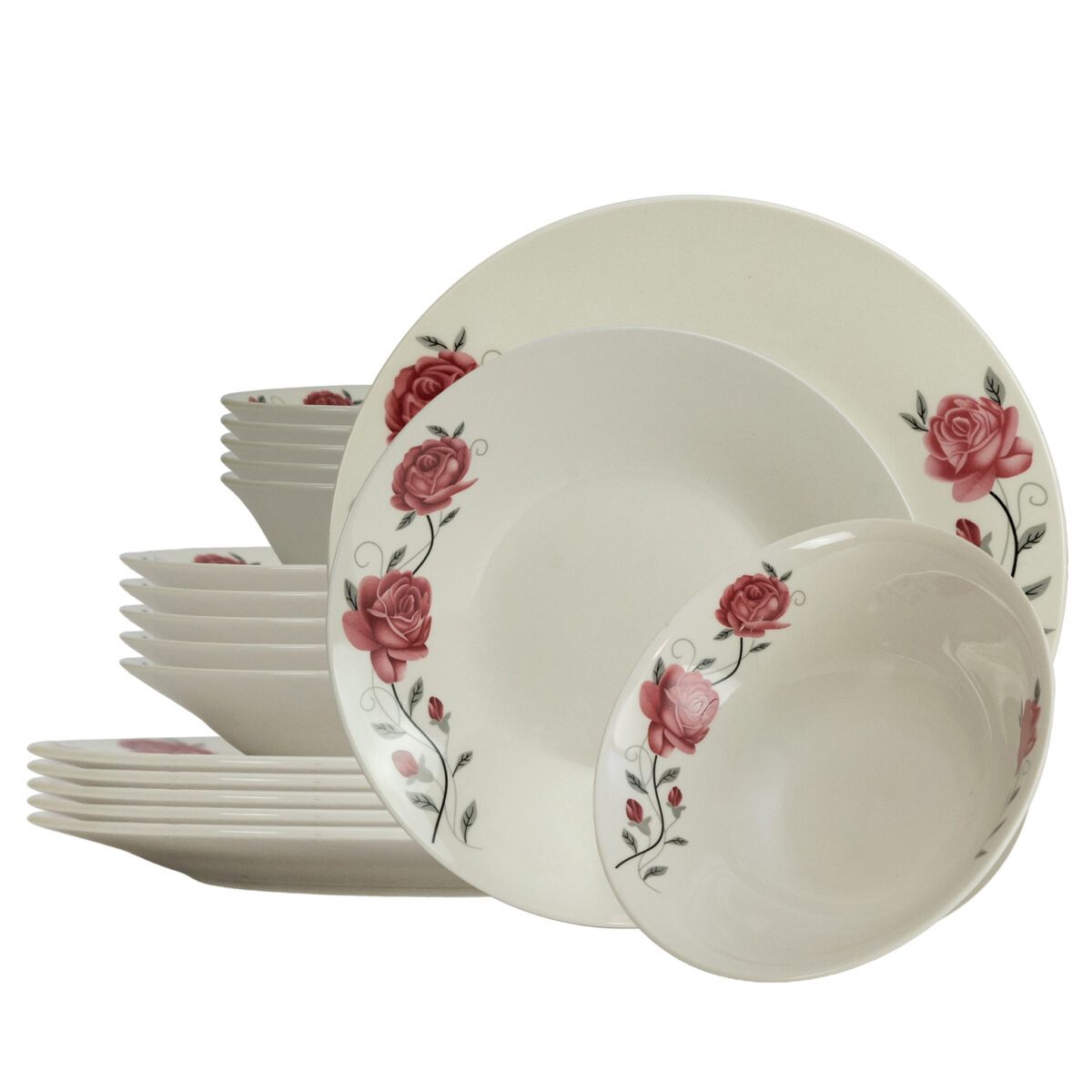 Dinnerware Set, 18 pieces, for 6 people, Cesiro, Ivory with pink rose