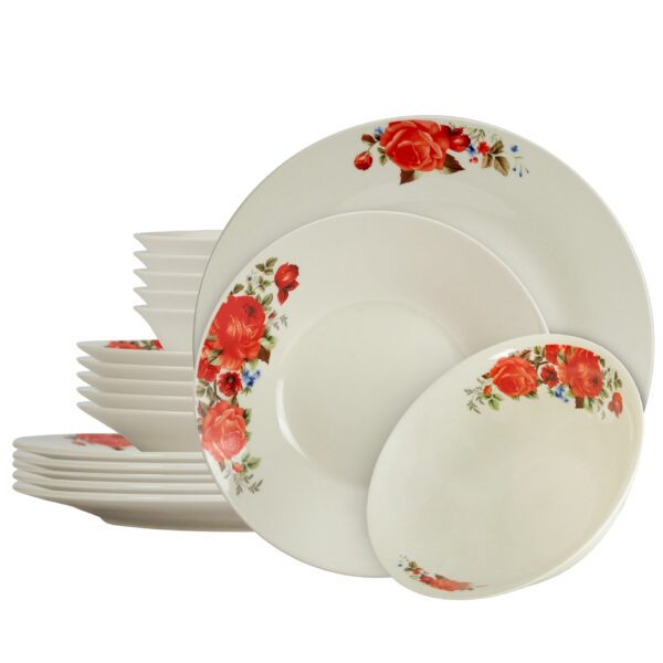 Dinnerware Set, 18 pieces, for 6 people, Cesiro, Ivory with red rose