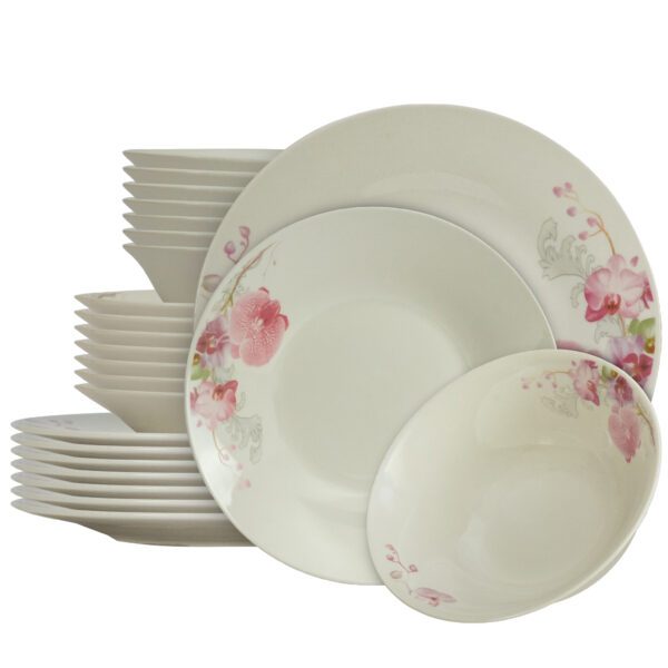 Dinnerware Set, 18 pieces, for 6 people, Cesiro, Ivory with orchid