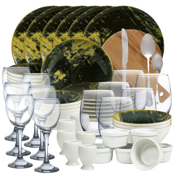 Kitchen set, Cesiro, for 6 people, 73 pieces, Black and Green Marble