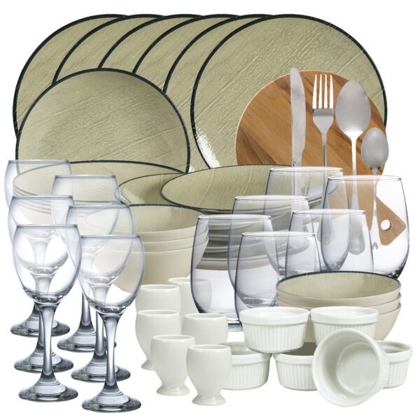 Kitchen set, Cesiro, for 6 people, 73 pieces, Ivory White with light green