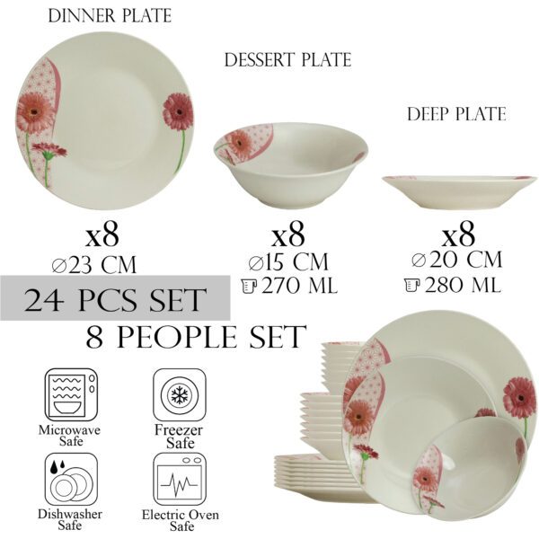 Dinnerware Set, 24 pieces, for 8 people, Cesiro, Ivory with daisy