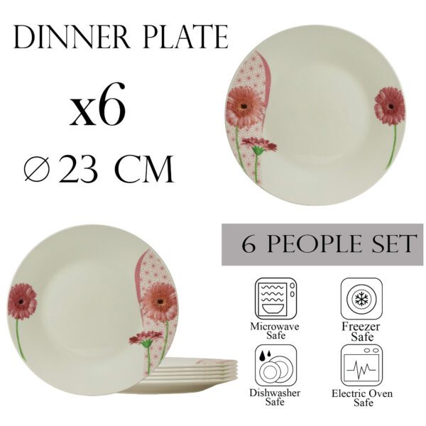 Set of 6 dinner plates, 23 cm, for 6 people, Cesiro, Ivory with daisy