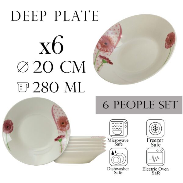 Set of 6 deep plates, 20 cm x 280 ml, for 6 people, Cesiro, Ivory with daisy