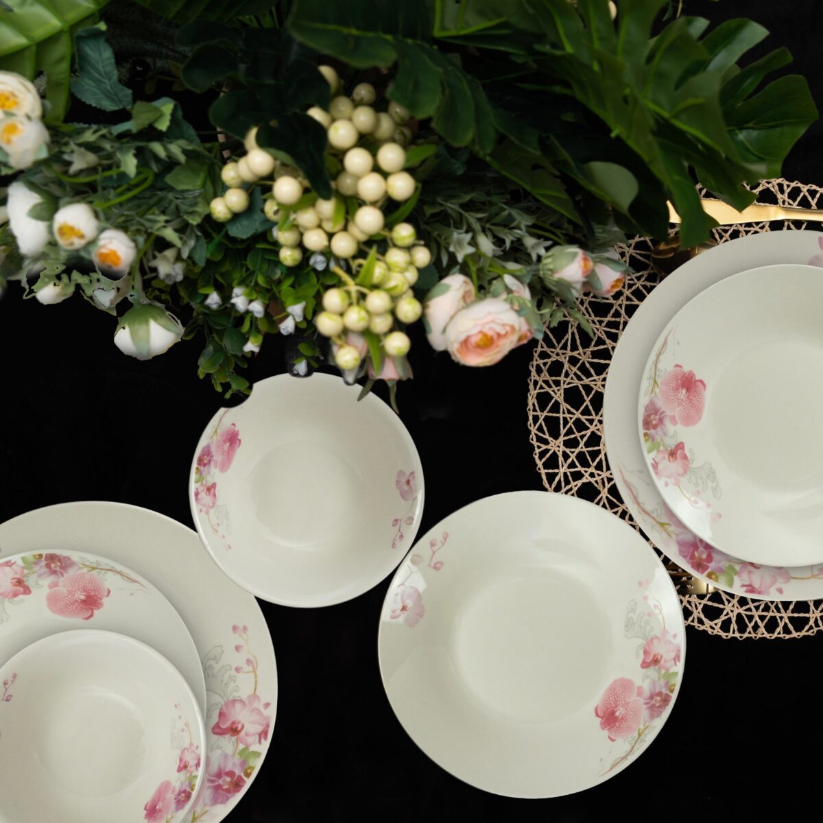 Dinnerware Set, 24 pieces, for 8 people, Cesiro, Ivory with orchid